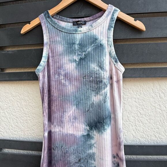 Aqua Tie Dye Ribbed Sleeveless Midi Dress in Purple/Navy/Light Pink | Small - Picture 3 of 5